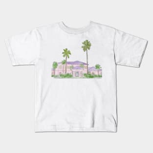 California watercolor house, Malibu party house, watercolor home, beach house Kids T-Shirt